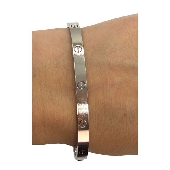 Cartier 18K White Gold Love Bracelet Sz 19 Medium Model Box Hinge 2024 29.4g - Picture 4 of 14